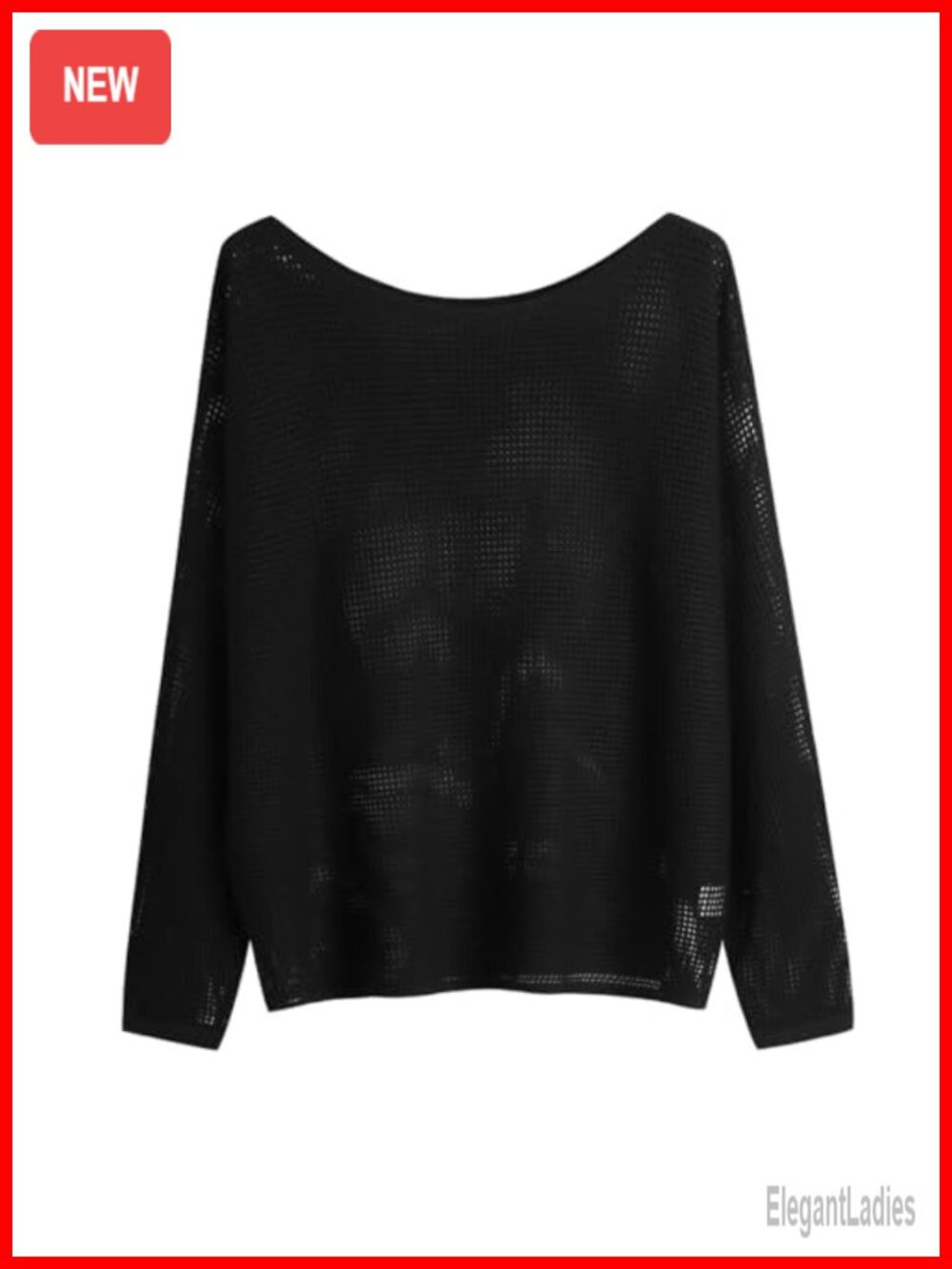Open Knit Boat Neck Batwing Sleeve Pullover Sweater Waffle Knit Women Top